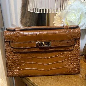 Crocodile Embossed Tan Handbag